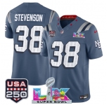 Men's New England Patriots #38 Rhamondre Stevenson Storm Blue 2025 F.U.S.E. Super Bowl LX & USA 250' Patch “Rivalries†Vapor Limited Football Stitched Jers