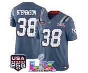 Men's New England Patriots #38 Rhamondre Stevenson Storm Blue 2025 F.U.S.E. Super Bowl LX & USA 250' Patch “Rivalries” Vapor Limited Football Stitched Jers
