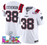 Men's New England Patriots #38 Rhamondre Stevenson White 2025 F.U.S.E. Super Bowl LX Patch Vapor Limited Football Stitched Jersey