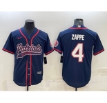 Men's New England Patriots #4 Bailey Zappe Navy With Path Cool Base Stitched Baseball Jersey