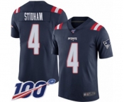 Men's New England Patriots #4 Jarrett Stidham Limited Navy Blue Rush Vapor Untouchable 100th Season Football Jersey