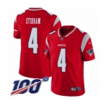 Men's New England Patriots #4 Jarrett Stidham Limited Red Inverted Legend 100th Season Football Jersey