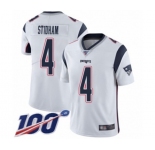 Men's New England Patriots #4 Jarrett Stidham White Vapor Untouchable Limited Player 100th Season Football Jersey