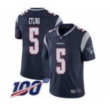 Men's New England Patriots #5 Danny Etling Navy Blue Team Color Vapor Untouchable Limited Player 100th Season Football Jersey