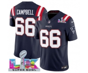 Men's New England Patriots #66 Will Campbell Navy 2025 F.U.S.E. Super Bowl LX Patch Vapor Limited Football Stitched Jersey
