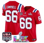 Men's New England Patriots #66 Will Campbell Red 2025 F.U.S.E. Super Bowl LX Patch And USA 250' Patch Vapor Limited Football Stitched Jersey