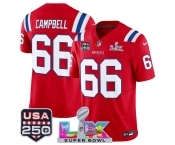 Men's New England Patriots #66 Will Campbell Red 2025 F.U.S.E. Super Bowl LX Patch And USA 250' Patch Vapor Limited Football Stitched Jersey