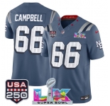 Men's New England Patriots #66 Will Campbell Storm Blue 2025 F.U.S.E. Super Bowl LX & USA 250' Patch “Rivalries” Vapor Limited Football Stitched Jersey