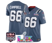 Men's New England Patriots #66 Will Campbell Storm Blue 2025 F.U.S.E. Super Bowl LX & USA 250' Patch “Rivalries” Vapor Limited Football Stitched Jersey