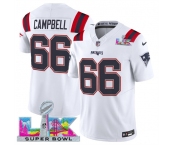 Men's New England Patriots #66 Will Campbell White 2025 F.U.S.E. Super Bowl LX Patch Vapor Limited Football Stitched Jersey
