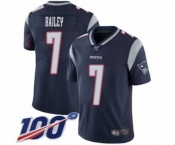 Men's New England Patriots #7 Jake Bailey Navy Blue Team Color Vapor Untouchable Limited Player 100th Season Football Jersey