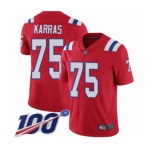 Men's New England Patriots #75 Ted Karras Red Alternate Vapor Untouchable Limited Player 100th Season Football Jersey