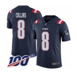 Men's New England Patriots #8 Jamie Collins Limited Navy Blue Rush Vapor Untouchable 100th Season Football Jersey