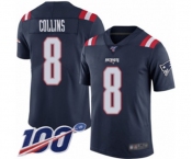 Men's New England Patriots #8 Jamie Collins Limited Navy Blue Rush Vapor Untouchable 100th Season Football Jersey