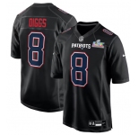 Men's New England Patriots #8 Stefon Diggs Black 2025 Super Bowl LX Patch Carbon Fashion Stitched Game Jersey