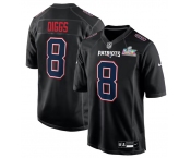 Men's New England Patriots #8 Stefon Diggs Black 2025 Super Bowl LX Patch Carbon Fashion Stitched Game Jersey