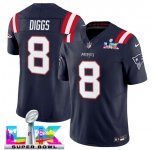 Men's New England Patriots #8 Stefon Diggs Navy 2025 F.U.S.E. Super Bowl LX Patch Vapor Limited Football Stitched Jersey