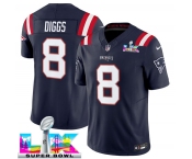 Men's New England Patriots #8 Stefon Diggs Navy 2025 F.U.S.E. Super Bowl LX Patch Vapor Limited Football Stitched Jersey