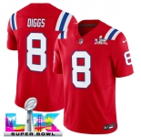 Men's New England Patriots #8 Stefon Diggs Red 2025 F.U.S.E. Super Bowl LX Patch Vapor Limited Football Stitched Jersey
