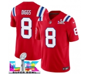 Men's New England Patriots #8 Stefon Diggs Red 2025 F.U.S.E. Super Bowl LX Patch Vapor Limited Football Stitched Jersey