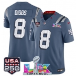 Men's New England Patriots #8 Stefon Diggs Storm Blue 2025 F.U.S.E. Super Bowl LX & USA 250' Patch “Rivalries†Vapor Limited Football Stitched Jersey