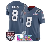 Men's New England Patriots #8 Stefon Diggs Storm Blue 2025 F.U.S.E. Super Bowl LX & USA 250' Patch “Rivalries” Vapor Limited Football Stitched Jersey