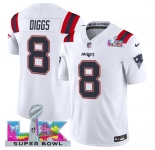 Men's New England Patriots #8 Stefon Diggs White 2025 F.U.S.E. Super Bowl LX Patch Vapor Limited Football Stitched Jersey