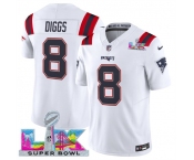 Men's New England Patriots #8 Stefon Diggs White 2025 F.U.S.E. Super Bowl LX Patch Vapor Limited Football Stitched Jersey