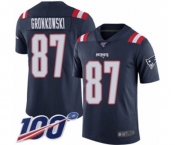 Men's New England Patriots #87 Rob Gronkowski Limited Navy Blue Rush Vapor Untouchable 100th Season Football Jersey