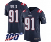 Men's New England Patriots #91 Deatrich Wise Jr Limited Navy Blue Rush Vapor Untouchable 100th Season Football Jersey