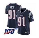 Men's New England Patriots #91 Deatrich Wise Jr Navy Blue Team Color Vapor Untouchable Limited Player 100th Season Football Jersey