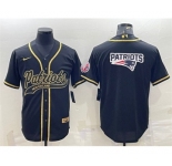 Men's New England Patriots Black Gold Team Big Logo With Patch Cool Base Stitched Baseball Jersey