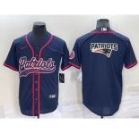 Men's New England Patriots Blank Navy Blue Team Big Logo With Patch Cool Base Stitched Baseball Jersey