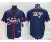Men's New England Patriots Blank Navy Blue Team Big Logo With Patch Cool Base Stitched Baseball Jersey