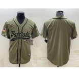 Men's New England Patriots Blank Olive Salute to Service Cool Base Stitched Baseball Jersey