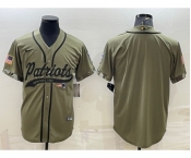 Men's New England Patriots Blank Olive Salute to Service Cool Base Stitched Baseball Jersey