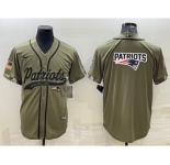 Men's New England Patriots Olive Salute to Service Team Big Logo Cool Base Stitched Baseball Jersey