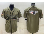 Men's New England Patriots Olive Salute to Service Team Big Logo Cool Base Stitched Baseball Jersey