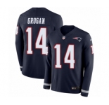 Men's Nike New England Patriots #14 Steve Grogan Limited Navy Blue Therma Long Sleeve NFL Jersey