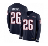 Men's Nike New England Patriots #26 Sony Michel Limited Navy Blue Therma Long Sleeve NFL Jersey