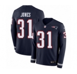 Men's Nike New England Patriots #31 Jonathan Jones Limited Navy Blue Therma Long Sleeve NFL Jersey