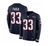 Men's Nike New England Patriots #33 Kevin Faulk Limited Navy Blue Therma Long Sleeve NFL Jersey