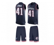 Men's Nike New England Patriots #41 Cyrus Jones Limited Navy Blue Tank Top Suit NFL Jersey