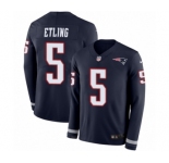 Men's Nike New England Patriots #5 Danny Etling Limited Navy Blue Therma Long Sleeve NFL Jersey