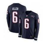 Men's Nike New England Patriots #6 Ryan Allen Limited Navy Blue Therma Long Sleeve NFL Jersey