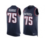 Men's Nike New England Patriots #75 Ted Karras Limited Navy Blue Player Name & Number Tank Top NFL Jersey
