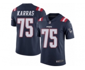 Men's Nike New England Patriots #75 Ted Karras Limited Navy Blue Rush NFL Jersey