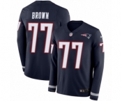 Men's Nike New England Patriots #77 Trent Brown Limited Navy Blue Therma Long Sleeve NFL Jersey