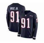 Men's Nike New England Patriots #91 Deatrich Wise Jr Limited Navy Blue Therma Long Sleeve NFL Jersey