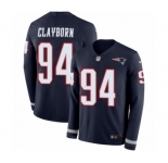 Men's Nike New England Patriots #94 Adrian Clayborn Limited Navy Blue Therma Long Sleeve NFL Jersey
